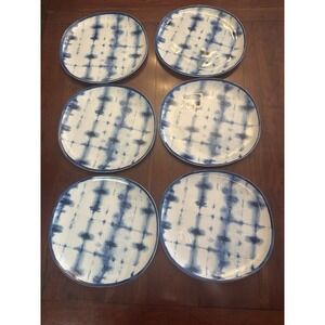 Set of 6 Threshold Melamine Shibori Blue Tie Dye Dinner Plates
